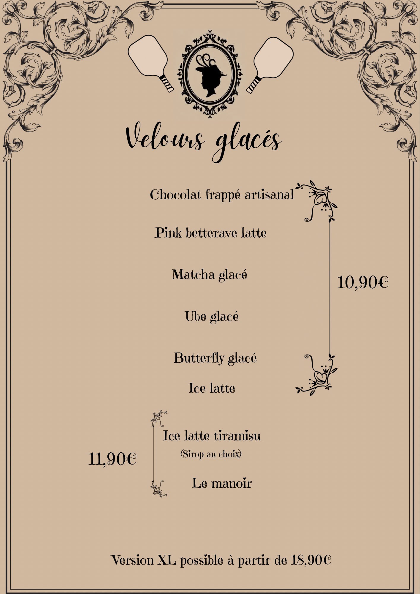 Carte des boissons glacées